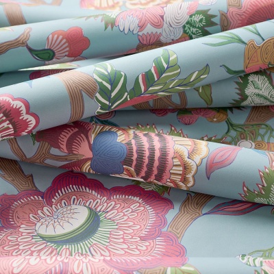 Thibaut Indienne Jacobean Wallpaper in Raspberry & Teal